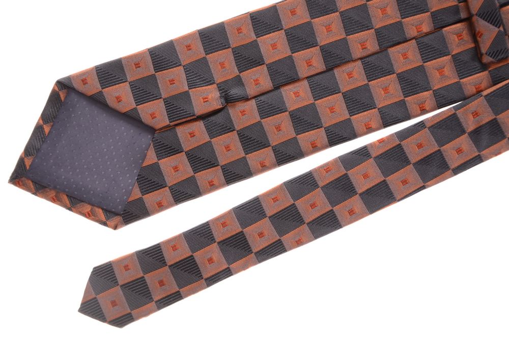 C&A jedwabny krawat szary pomarańczowy 8,5cm