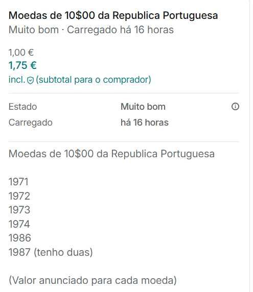 Moedas de 10$00 da Republica Portuguesa