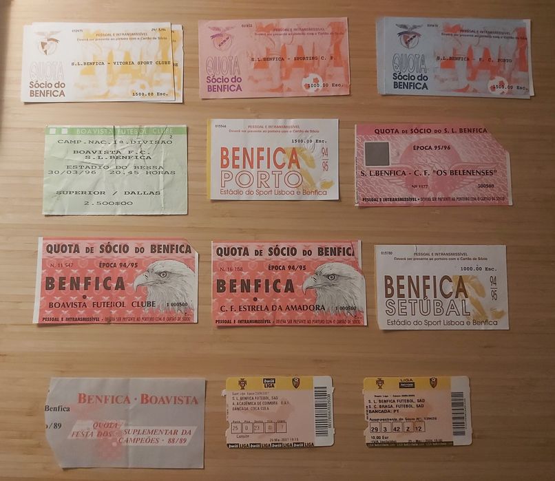 Vendo Bilhetes Antigos do S.L. Benfica