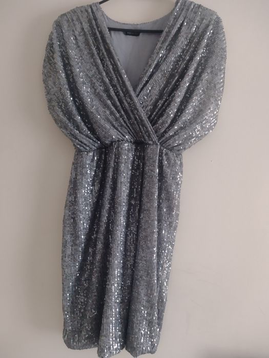 Brokatowa srebrna sukienka xl