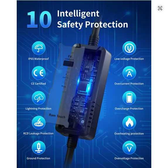 Carregador Portátil 7 kw - 32A - c/ 6 metros Cabo - Saco Transporte