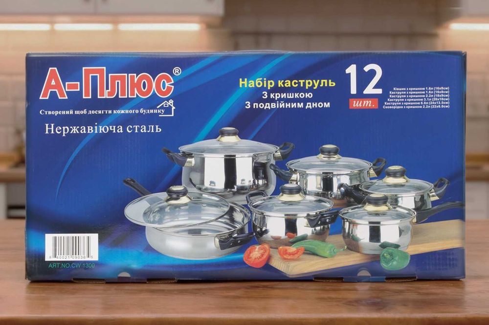 Набір каструль 6 в 1 Набор кастрюль - 12 предметів з нержавіючої сталі