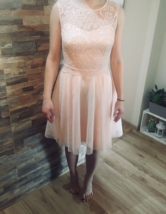 Sukienka pudrowy róż wesele poprawiny sylwester