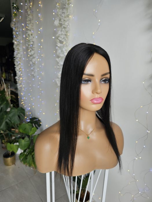 Mini topper tupet mono baza Lucy włosy naturalne 50cm czarny kolor