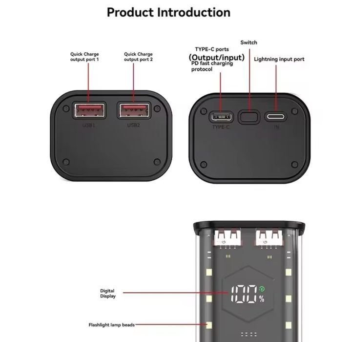 Повербанк корпус на 4 батареи 21700 быстрая зарядка.