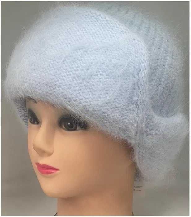 Шапка ушанка ангора серо- голубая