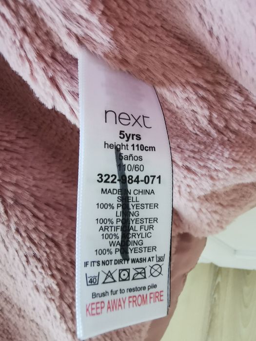 Płaszczyk zimowy Next 110cm 5lat ciemny róż kołnierz futro ciepły