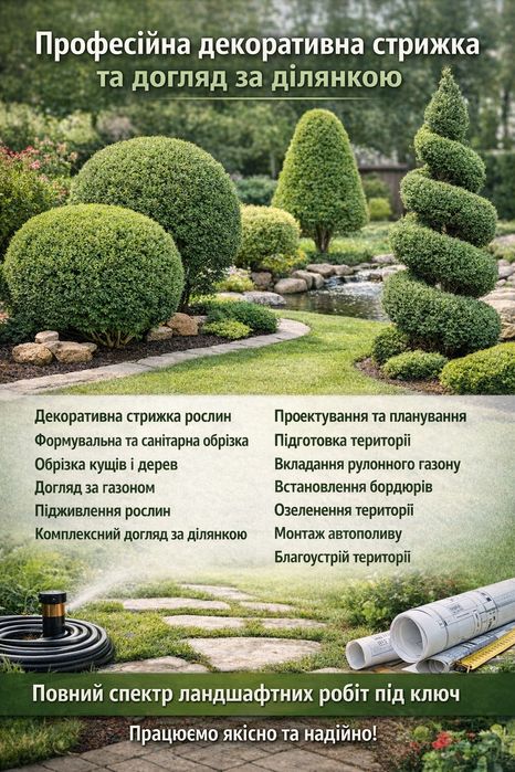 Декоративна стрижка,Догляд за ділянкою, Скарифікація,Підживлення