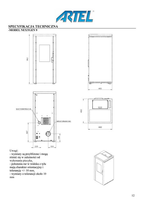 Piecyk na pellet kominek pelet Artel Nextgen 9 kW - wyjątkowo cichy