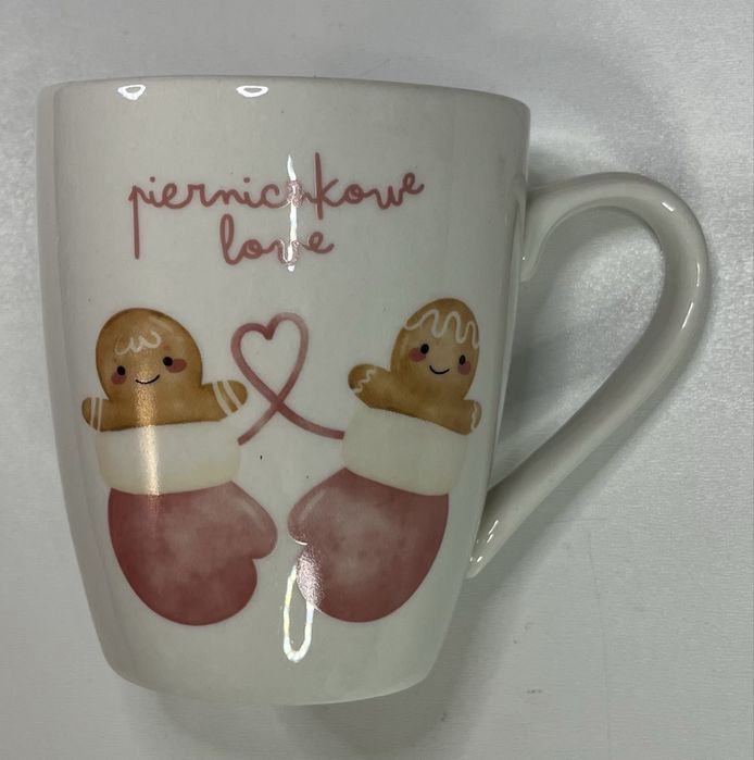 Kubek porcelanowy 360 ml biały Piernikowe Love ryflowany
