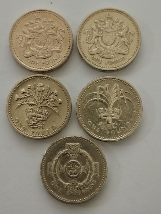 Moedas de 1 Libra UK 1983, 1984, 1985, 1996, 2016 e 2017