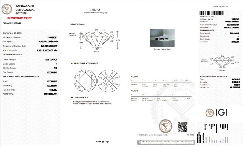 Diament Naturalny 2 Karaty H Si2 3 x Excellent IGI