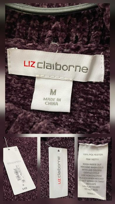 Nowy szenilowy miękki pluszowy sweter damski Liz Claiborne r. S-małe M