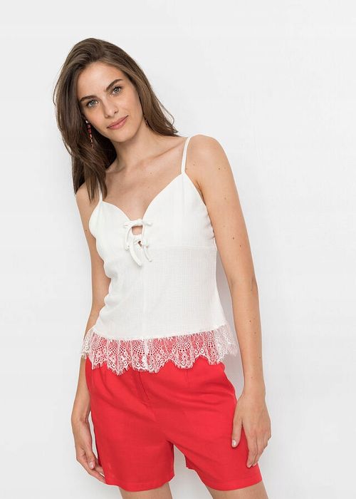 B.P.C top śmietanka z koronką i wiązaniem r.44/46