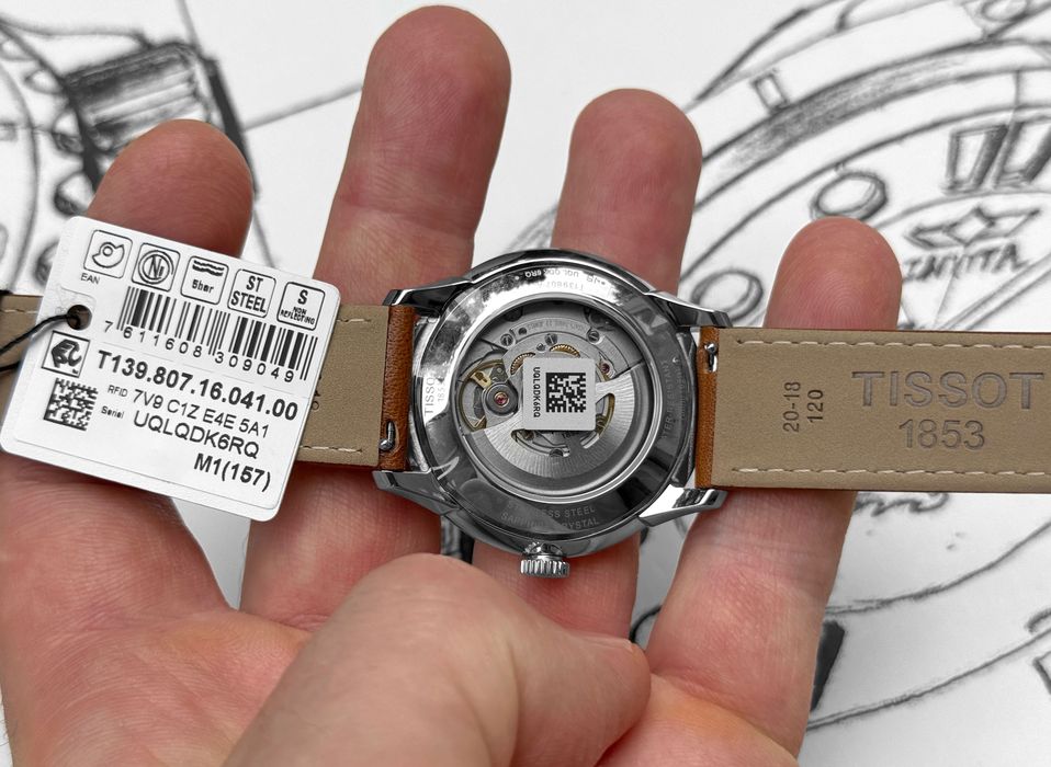 Годинник чоловічий Tissot Chemin des Tourelles T139.807.16.041.00 39 мм Powermatic 80 Nivachron Sapphire Swiss Made