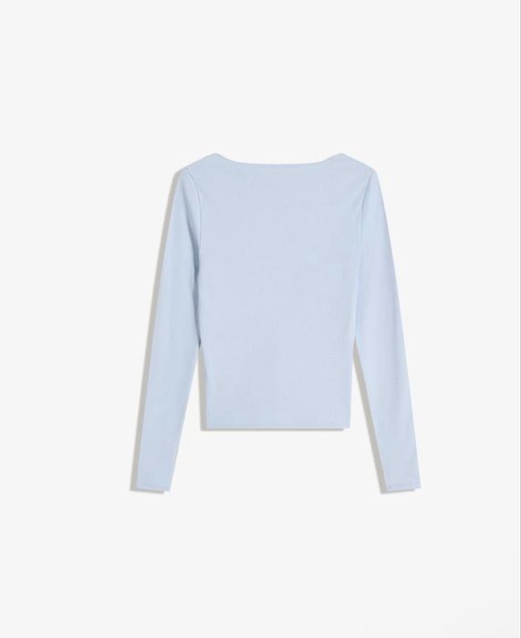 Футболка з довгим рукавом V-подібним вирізом Bershka ніжно-блакитного