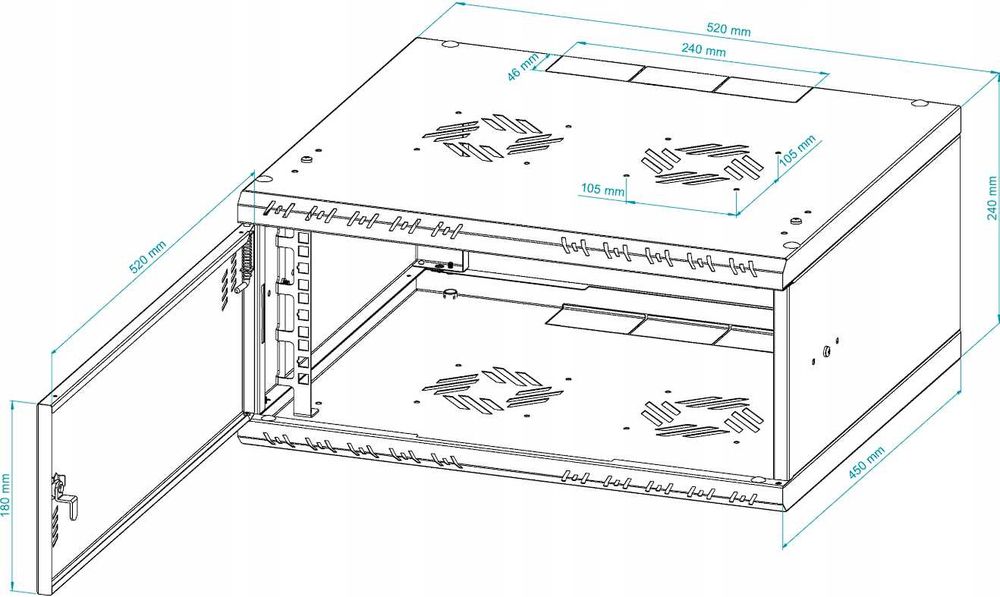 Szafa Serwerowa Wisząca RACK 19" 4U 450mm Metalowe Drzwi Stalflex
