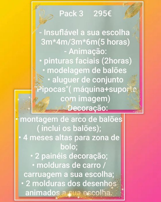 4 Pacotes festa infantil Almeirim Santarém