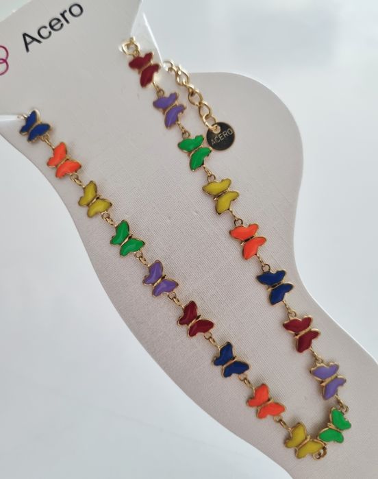 Ankle bracelets, steel, colorful butterflies/hearts. Extender included