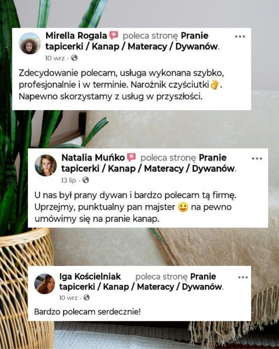 Pranie kanap / narożników / tapicerki / usuwanie zapachu i plam