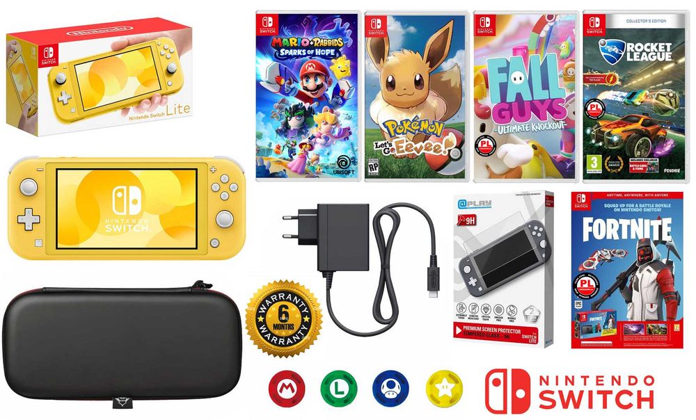 Nintendo SWITCH Lite 32GB + 5 gier + szkło + etui + GW6M Mario Pokemon