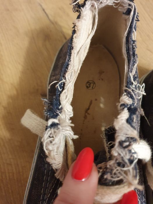 Trampki jeansowe,strzępione,cieniowane,37,5