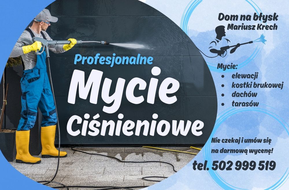 Mycie ciśnieniowe kostki, elewacji i dachów, ścinka drzew, krzewów.