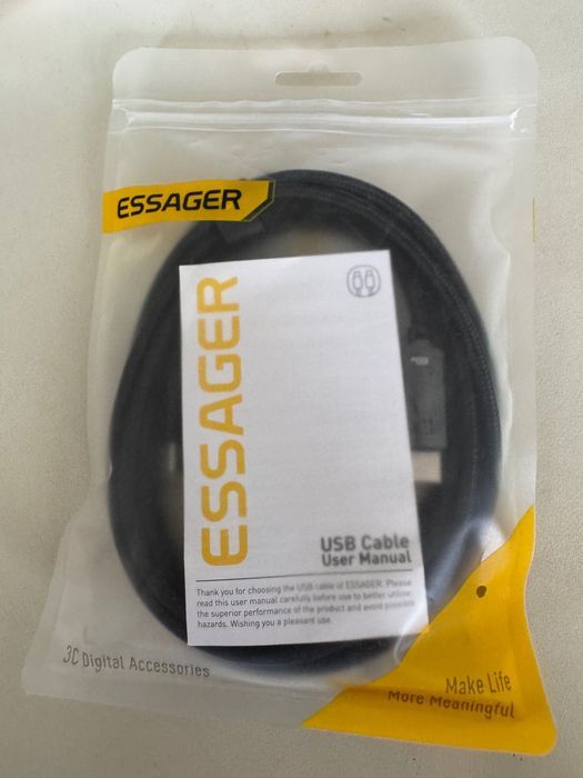 ESSAGER Display. Kabel Usb-C do Usb-C, 2 metry. 100 W fast charging