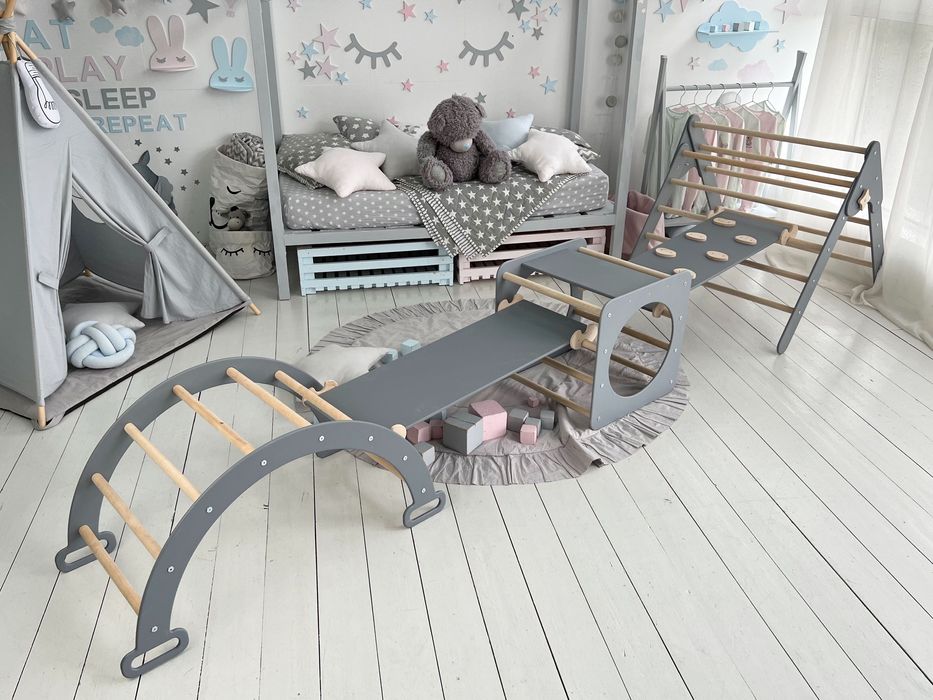 Сiрий дитячий комплекс Піклера Пиклер Арка Трикутник Подушка монтесорі