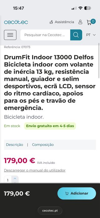 Vendo Bicicleta Cecotec DrumFit Indoor 13000 Race