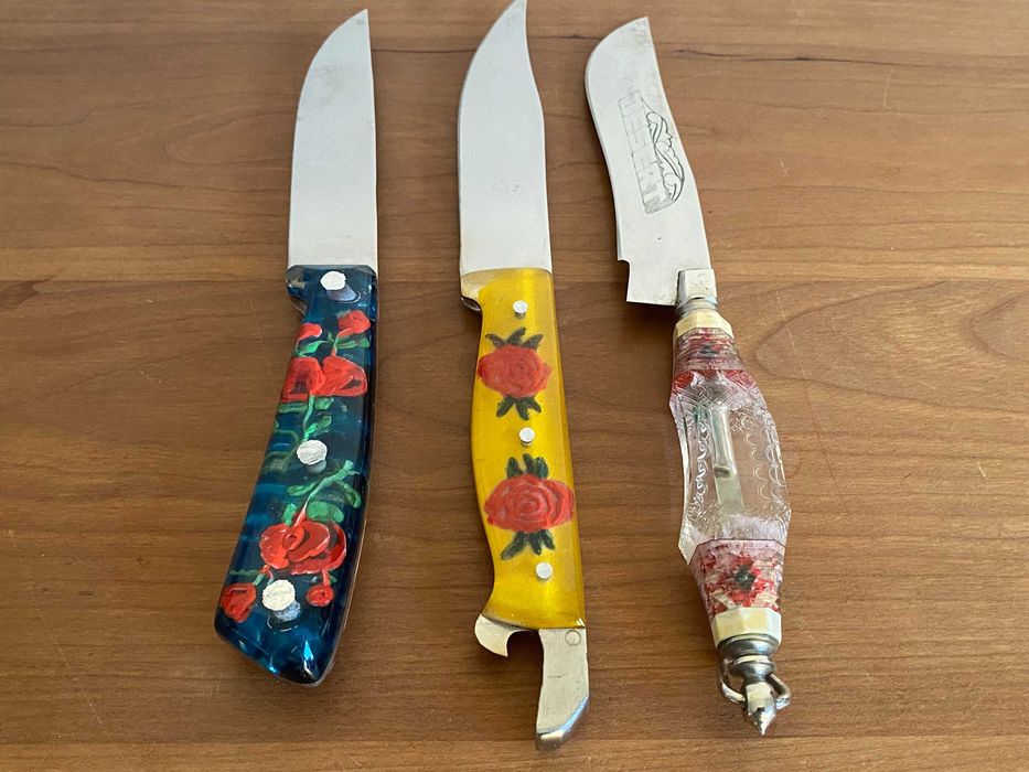 Stary Nóż Kuchenny PRL Zatopiona Róża Ręcznie Robiony