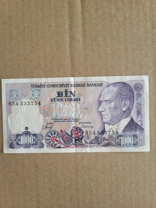 Nota 1000 Lira - Presidente Mustafa Kemal Atatürk / Sultão Mehmed