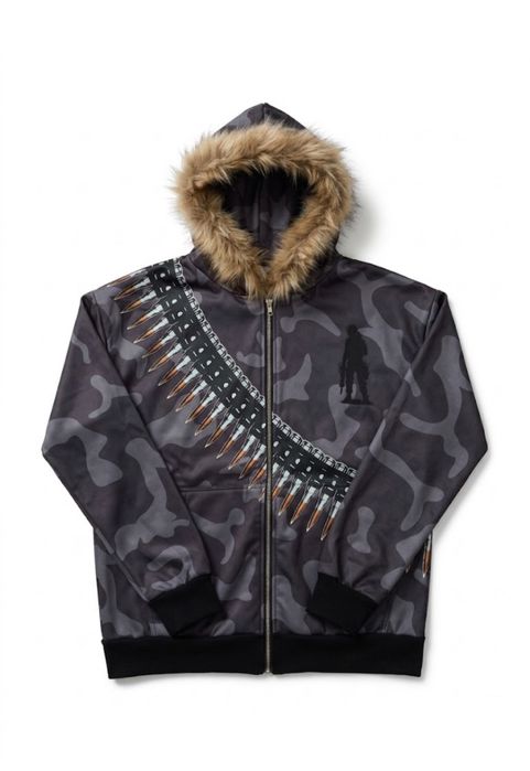 Кофта с мехом камо archive zip hoodie аляска