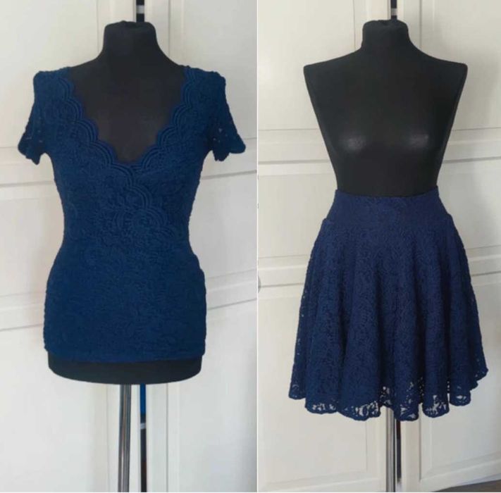 Sukienka koronkowa bluzka spódnica granatowa Orsay 36 S wesele