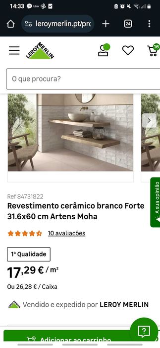 Azulejo branco LeroyMerlin para cozinha/casa de banho (7m2)