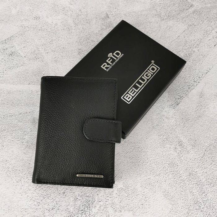 Duży portfel męski z systemem RFID Bellugio czarny prosty klasyczny