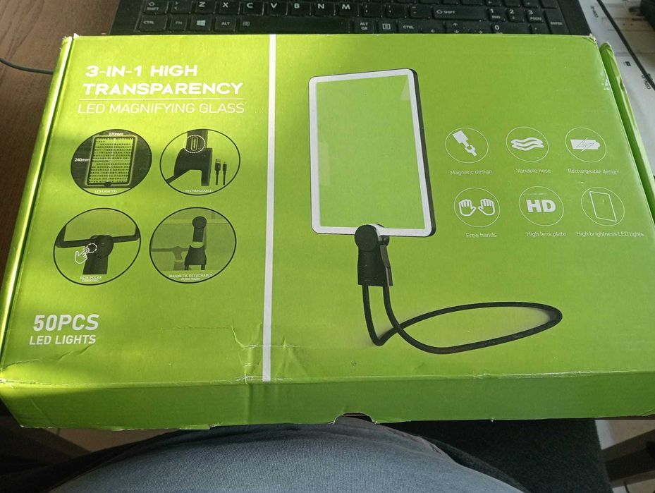 Lupa de Leitura/Bancada LED 3-em-1 | 50 LEDs | Recarregável