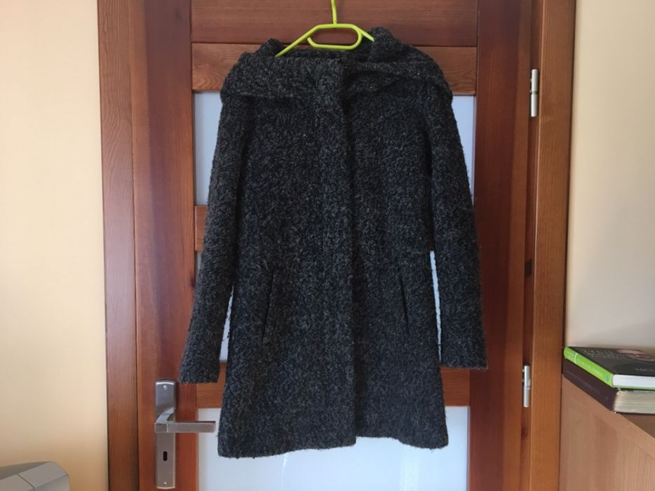 Płaszcz wełniany S onlywełna gruby płaszcz duży kaptur oversize