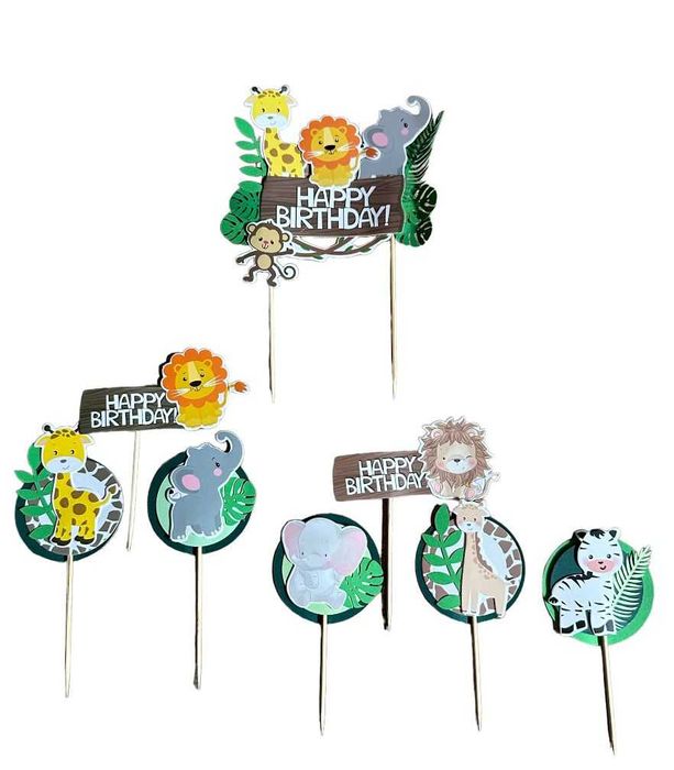 Ozdoby Zestaw Urodzinowy Dekoracja Tort Topper Dżungla+GRATIS kod1292