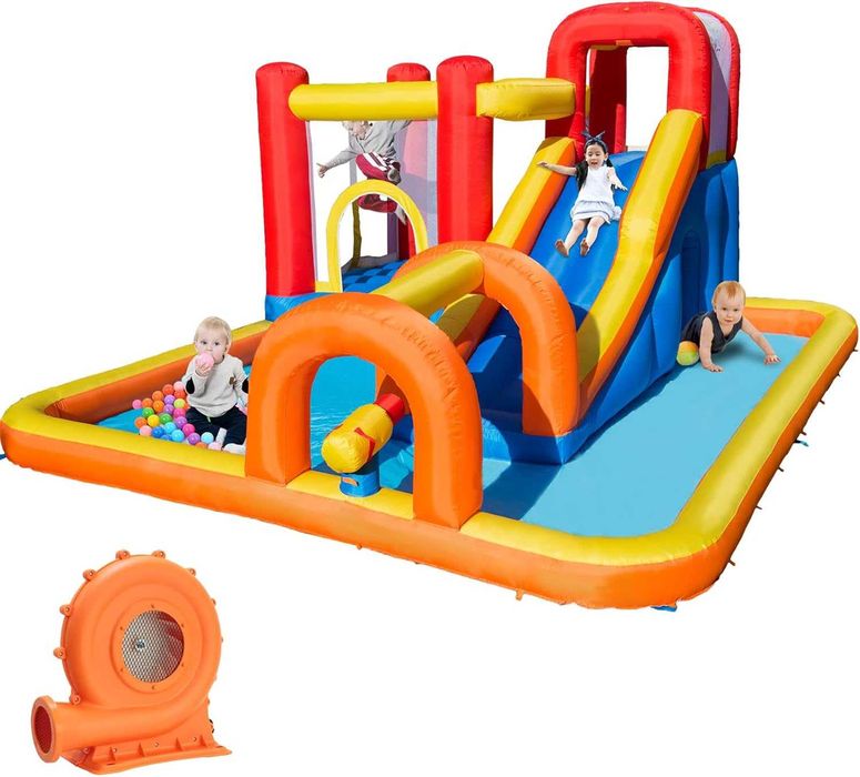 Zamek do skakania z dmuchawą, zjeżdżalnia na sucho/wodę 400x320x200cm