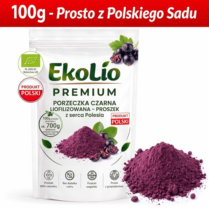 Proszek z Czarnej Porzeczki Liofilizowanej EKOLOGICZNY 100% 100 g - Eko
