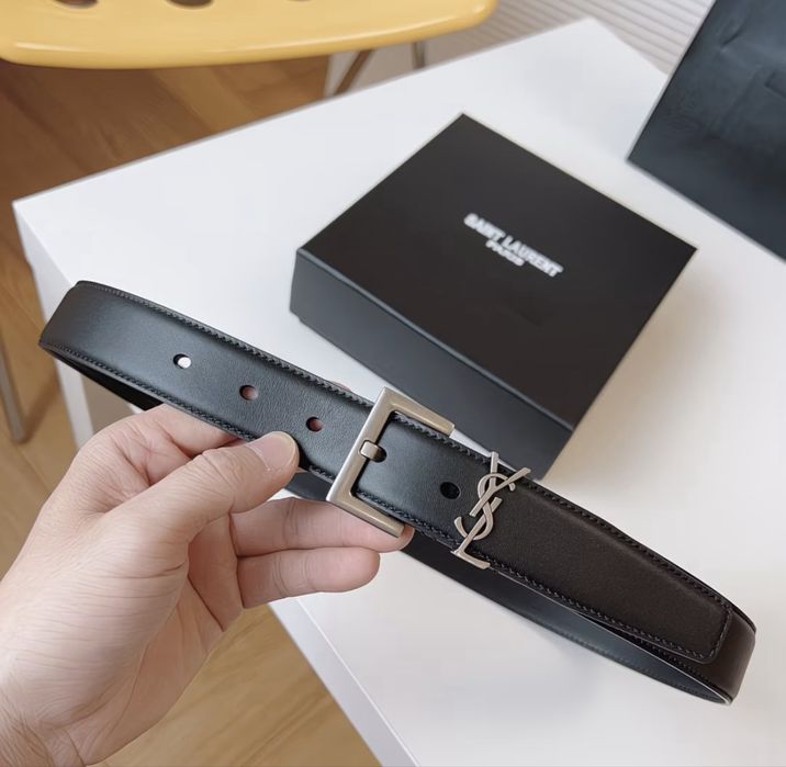 Ремень Женский Мужской Saint Laurent YSL Кожаный Черный