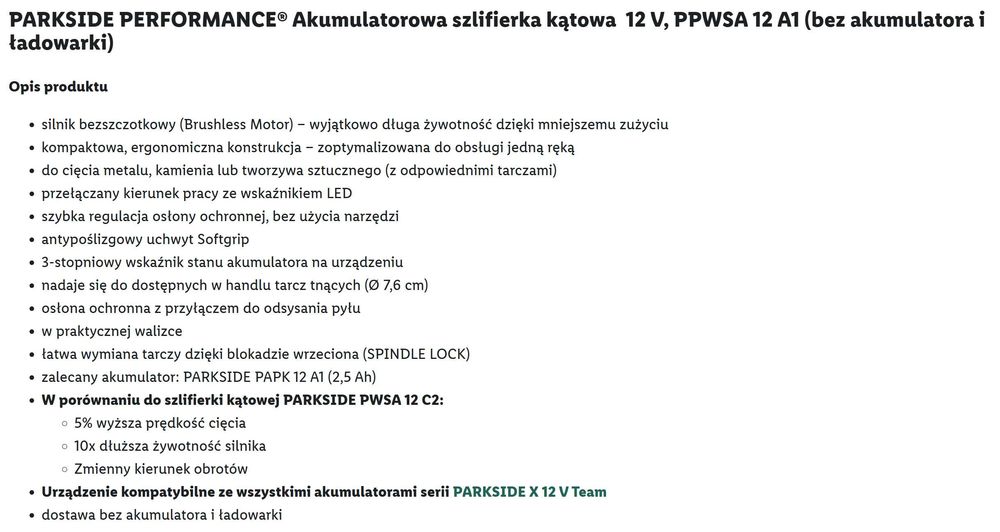 Akumulatorowa szlifierka kątowa 12 V, PPWSA 12 A1