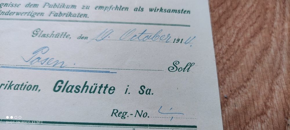 Dokument niemiecki fabryka zegarków Lange & Sohne 1912