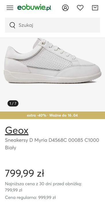 Geox D myria C NOWE białe sneakersy 38 skóra naturalna