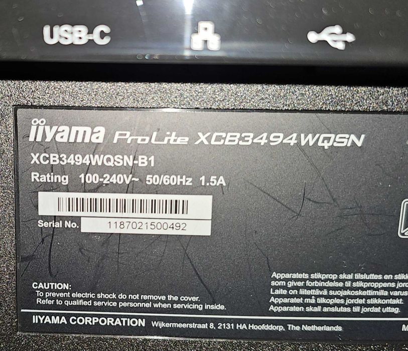 iiyama 34" UWQHD 120Hz USB-C KVM LAN XCB3494WQSN jak nowy