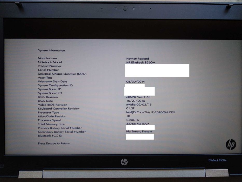 HP EliteBook Workstation 8560w 16GB RAM 250GB SSD Quadro K2200m i7