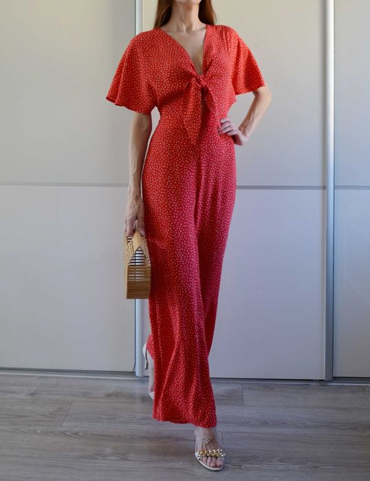 Mango długi czerwony kombinezon retro pin up 34 XS