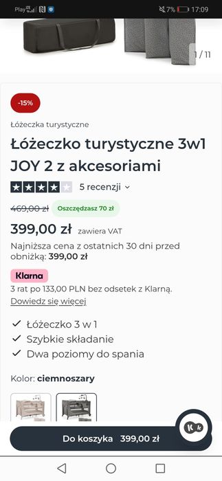 Łóżeczko turystyczne kinderkraft Joy 3w1  z akcesoriami