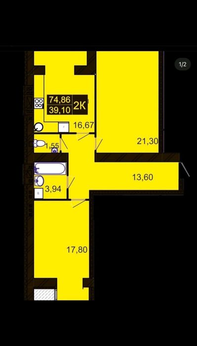 Велика 2к двостороння, чудовий краєвид на зелену зону!38443